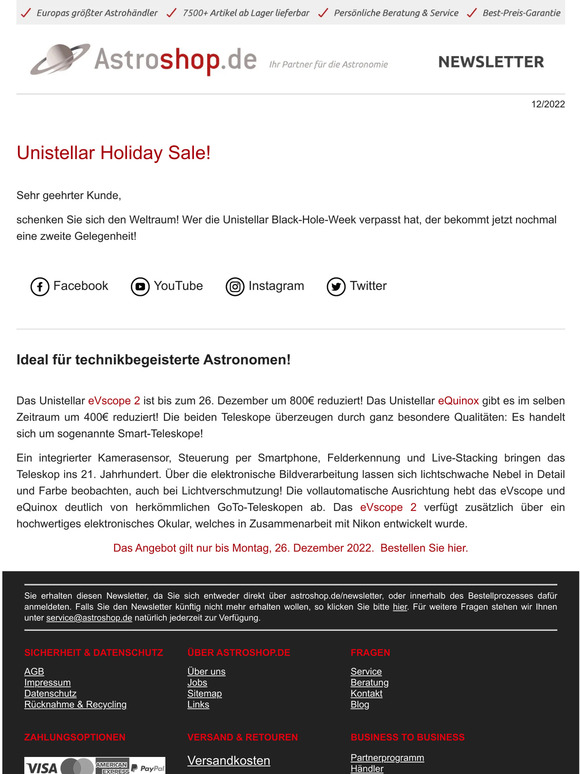 🔭Unistellar Holiday Sale!🌖