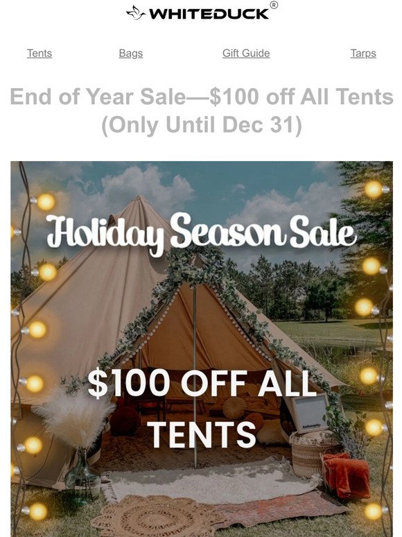 End of Year Sale—$100 off ALL Tents