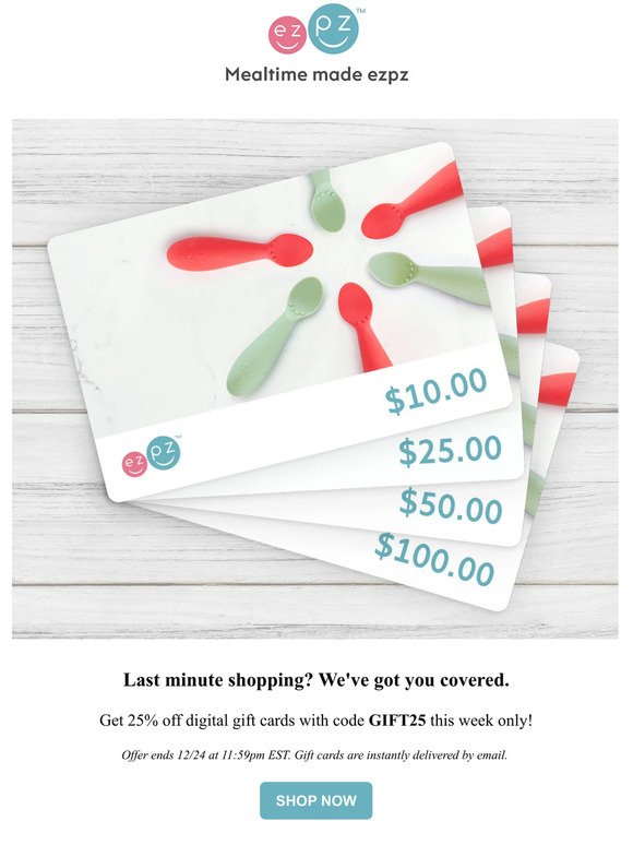 Get 25% OFF ezpz Gift Cards!