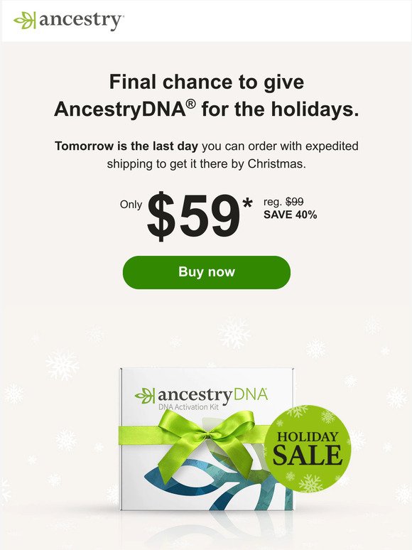 Give AncestryDNA by Christmas—final chance!