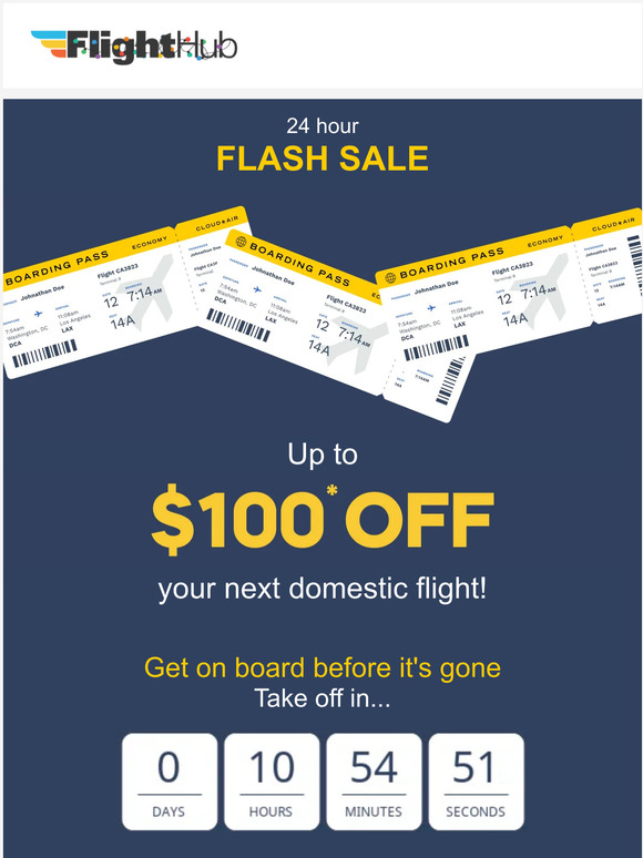 ✈ FLASH SALE: Up to $100 off your next flight!