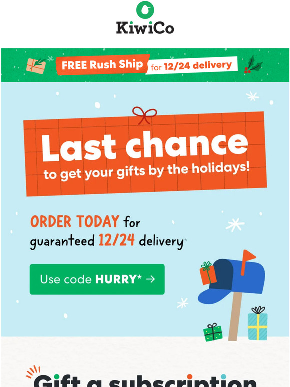 KiwiCo LAST DAY Only a few hours left for guaranteed 12/24 delivery