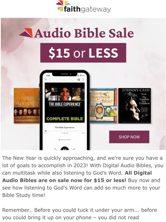 FaithGateway listen to His Word all audio Bibles 15 or less! 🎧 Milled