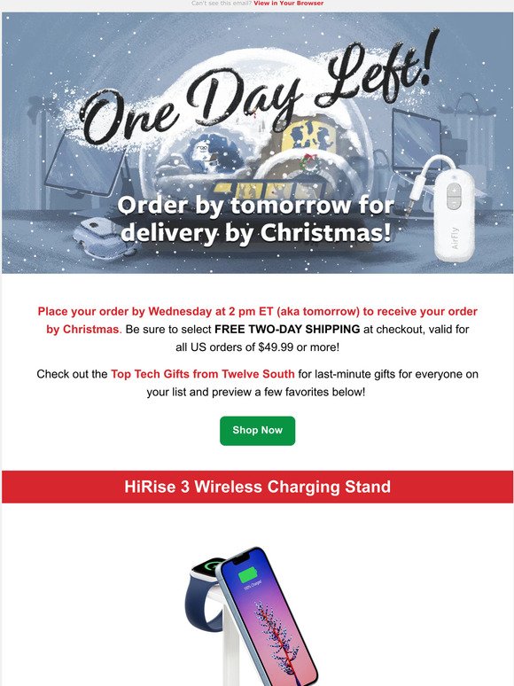 Only one day left for Christmas delivery with FREE 2-Day Shipping!