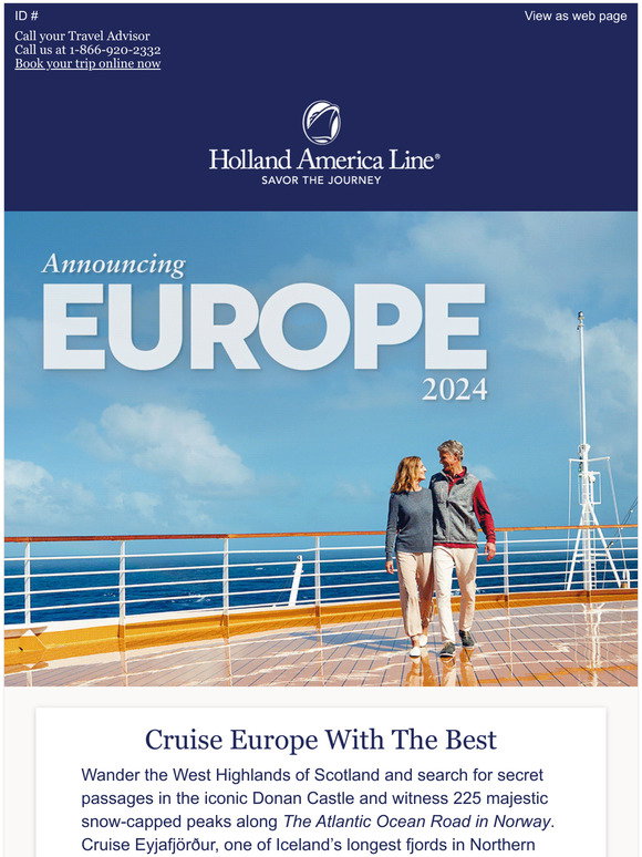 Holland America Line Now Open for Booking — Europe 2024 Cruises Milled