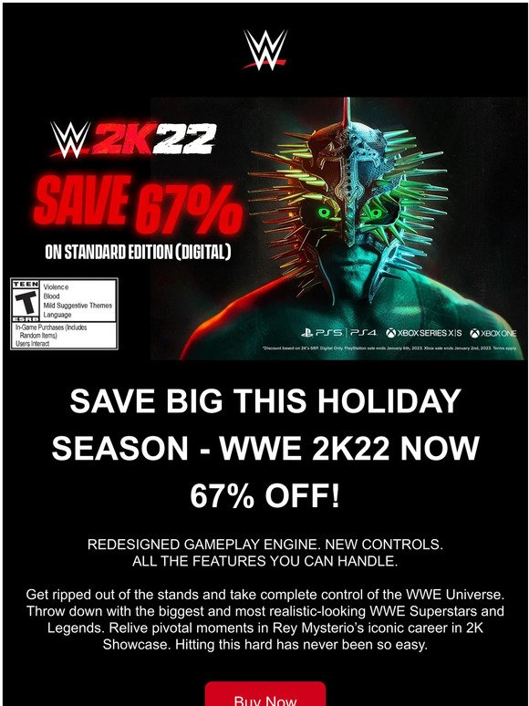 Save big this holiday season - WWE 2K22 now 67% off