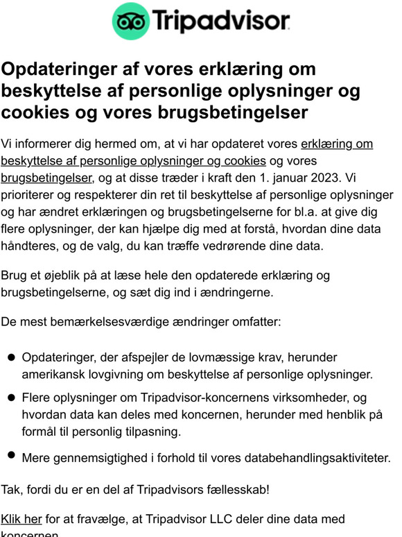 Opdateringer af vores erklæring om beskyttelse af personlige oplysninger og cookies og vores brugsbetingelser