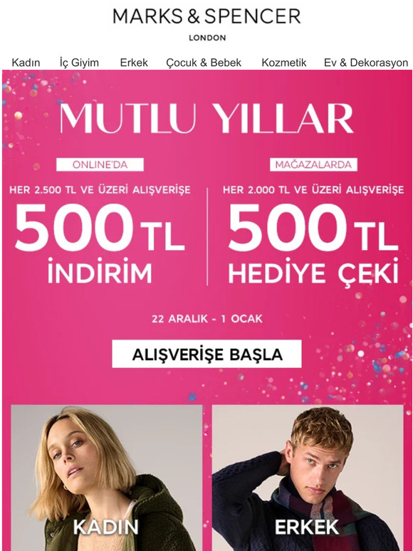 🔔Yeni Yıl Heyecanı BAŞLADI! Her 2500 TL Alışverişinize 500 TL İndirim!🎊