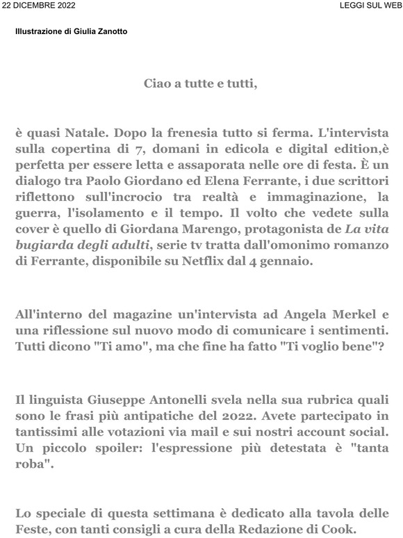 Newsletter 7+ Paolo Giordano intervista Elena Ferrante. Lo speciale tavola di Natale