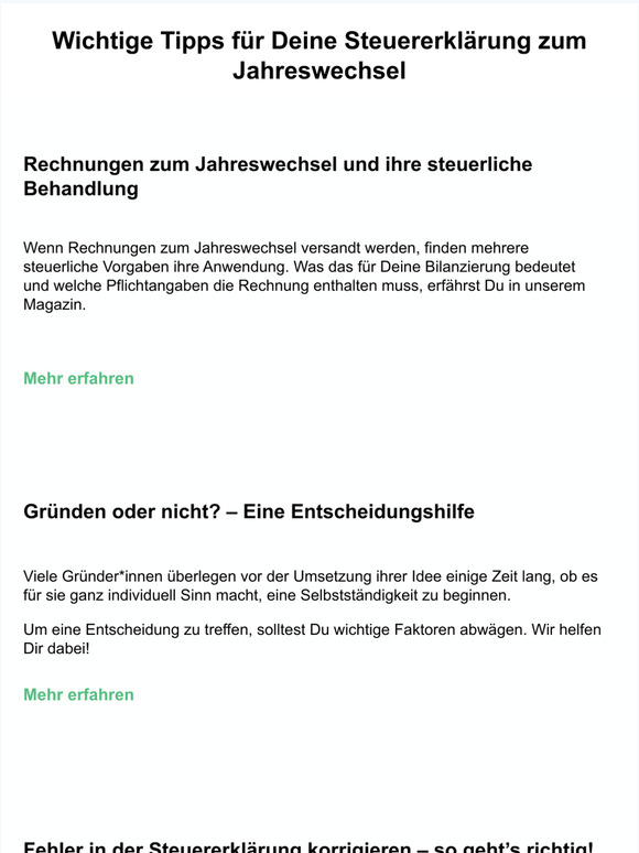 Rechnungen zum Jahreswechsel und ihre steuerliche Behandlung, Jahresabschluss vorbereiten und Fehler in der Steuererklärung korrigieren.