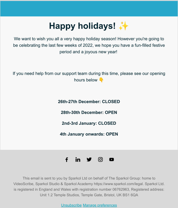Happy holidays, —!