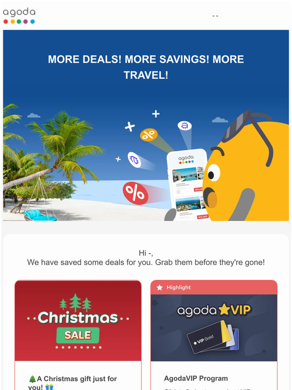 Agoda Hey —, check out the top travel deals for this week! Milled