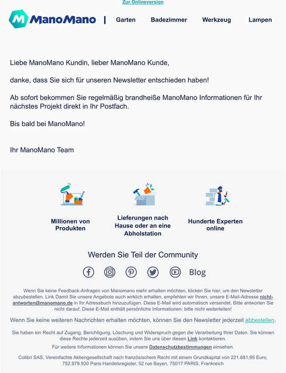 Willkommen beim ManoMano Newsletter!