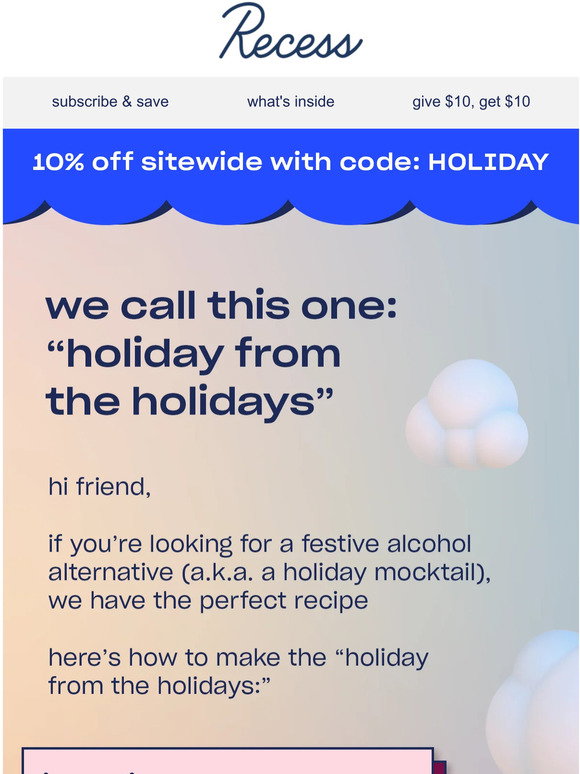 Recess: the ultimate holiday mocktail recipe | Milled