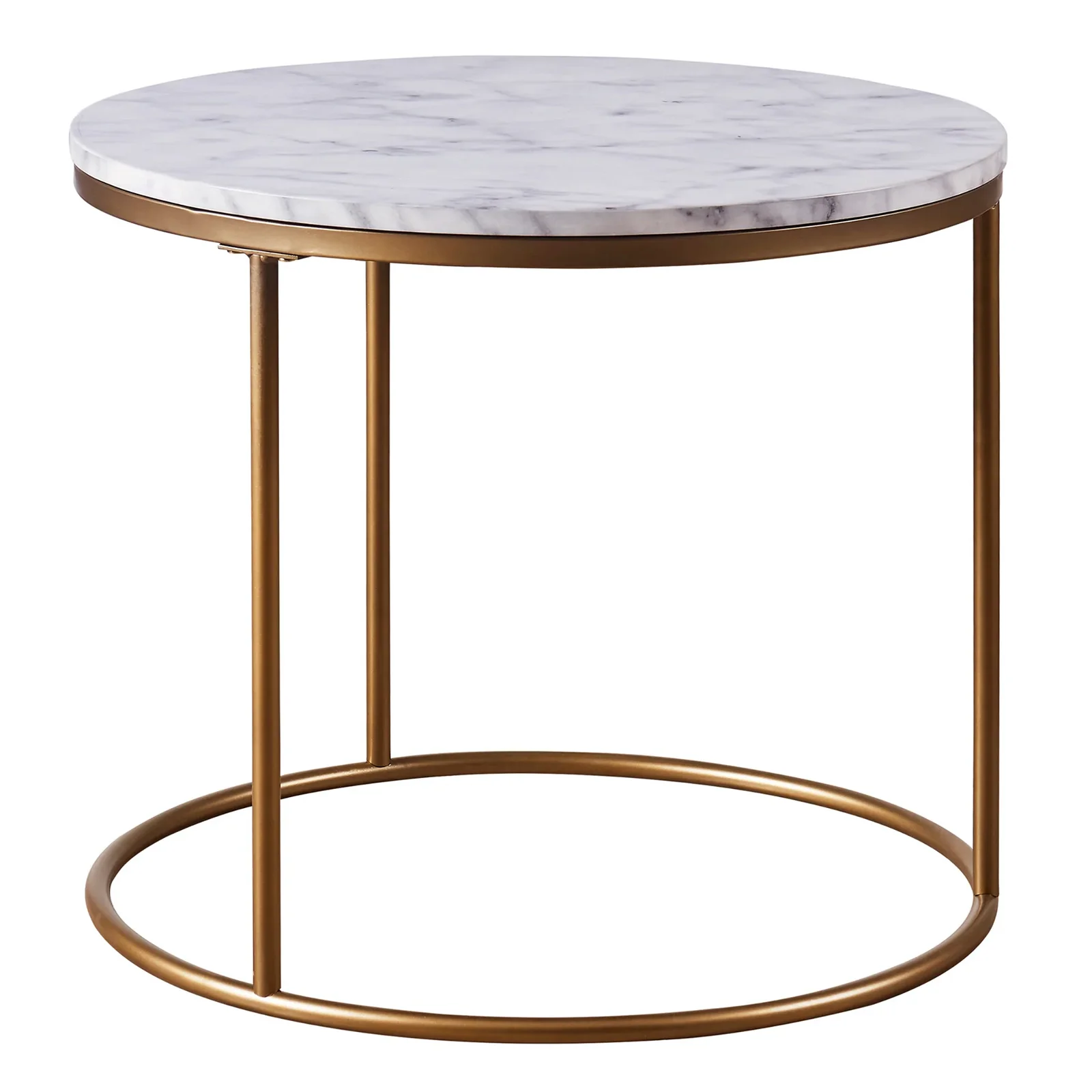 Image of Teamson Home Marmo Round Side Table with Open Base & Faux White Marble Top, White/Brass