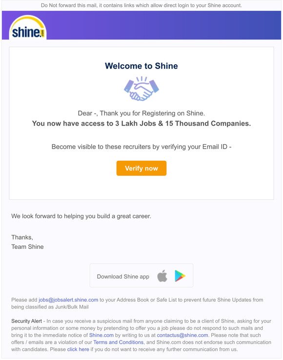 Important: Verify Email for your Shine.com account now