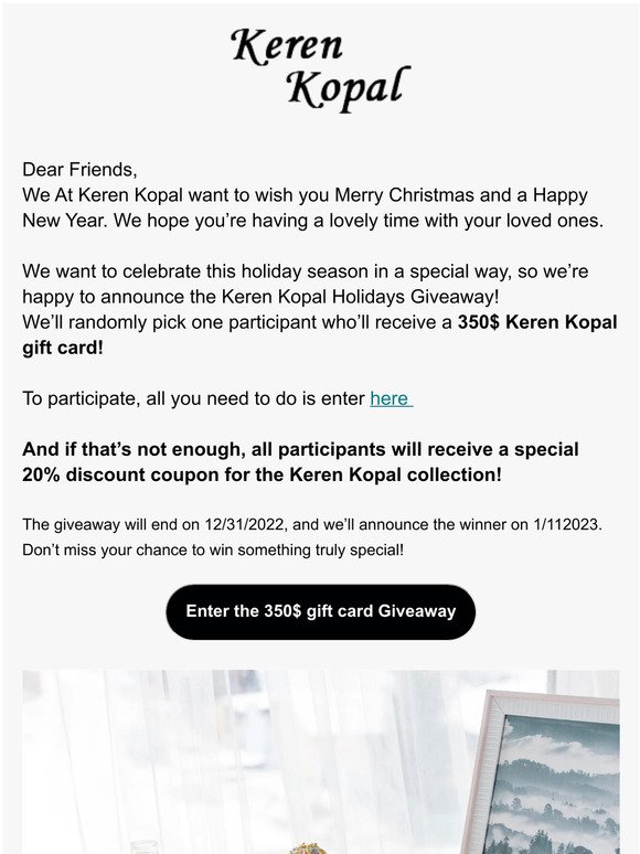Happy Holidays! Special Keren Kopal giveaway!