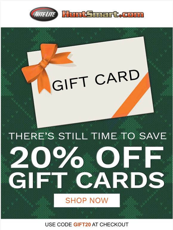 Clock is ticking! 20% off gift cards!