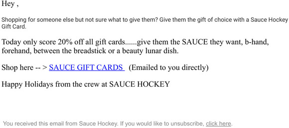 20% OFF ALL GIFT CARDS / TODAY ONLY