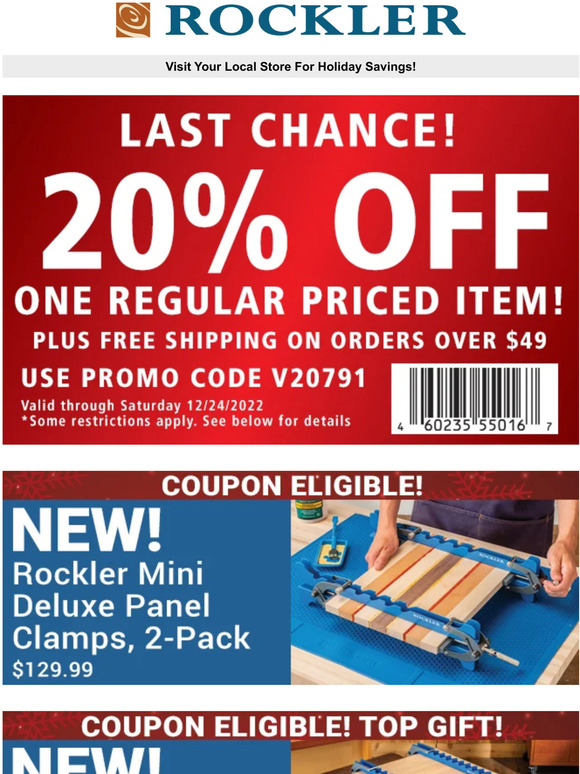 Rockler Woodworking and Hardware Final Hours for 20 OFF—Check Out