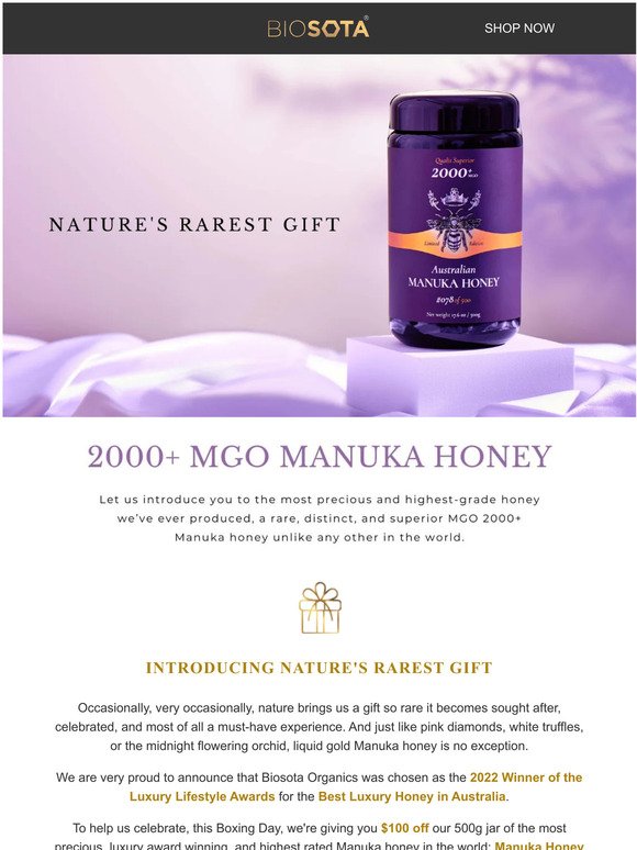 🍯 $100 OFF Rare Award Winning Manuka Honey 🏆