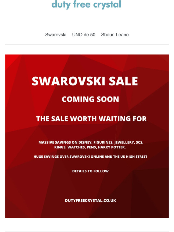 Sale Coming Soon - massive Swarovski savings | Duty Free Crystal