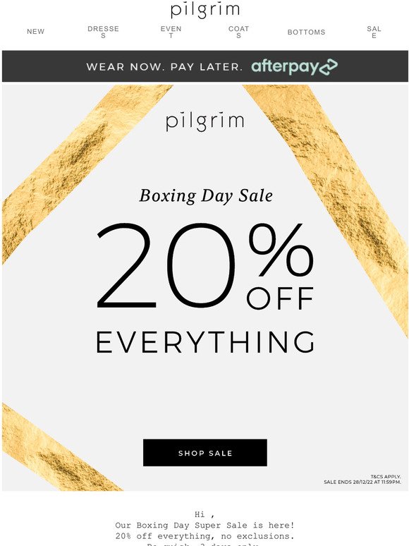 Boxing Day Super Sale 🥳 20% OFF SITEWIDE.