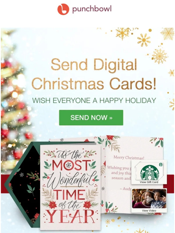 punchbowl 🎄 TODAY Send digital Christmas Cards! Deliver instantly. 🎄
