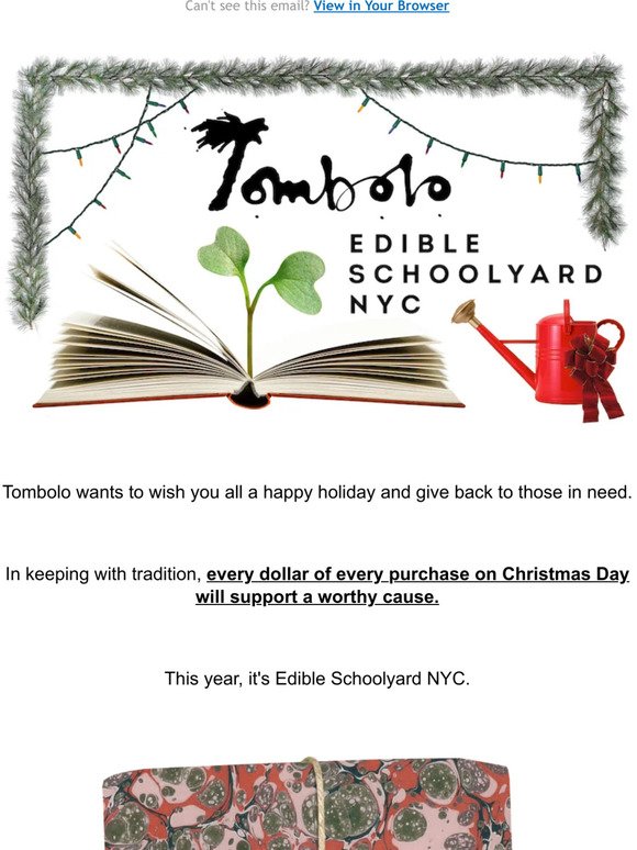 Christmas Charity Drive: 100% of today's sales go to Edible Schoolyard NYC