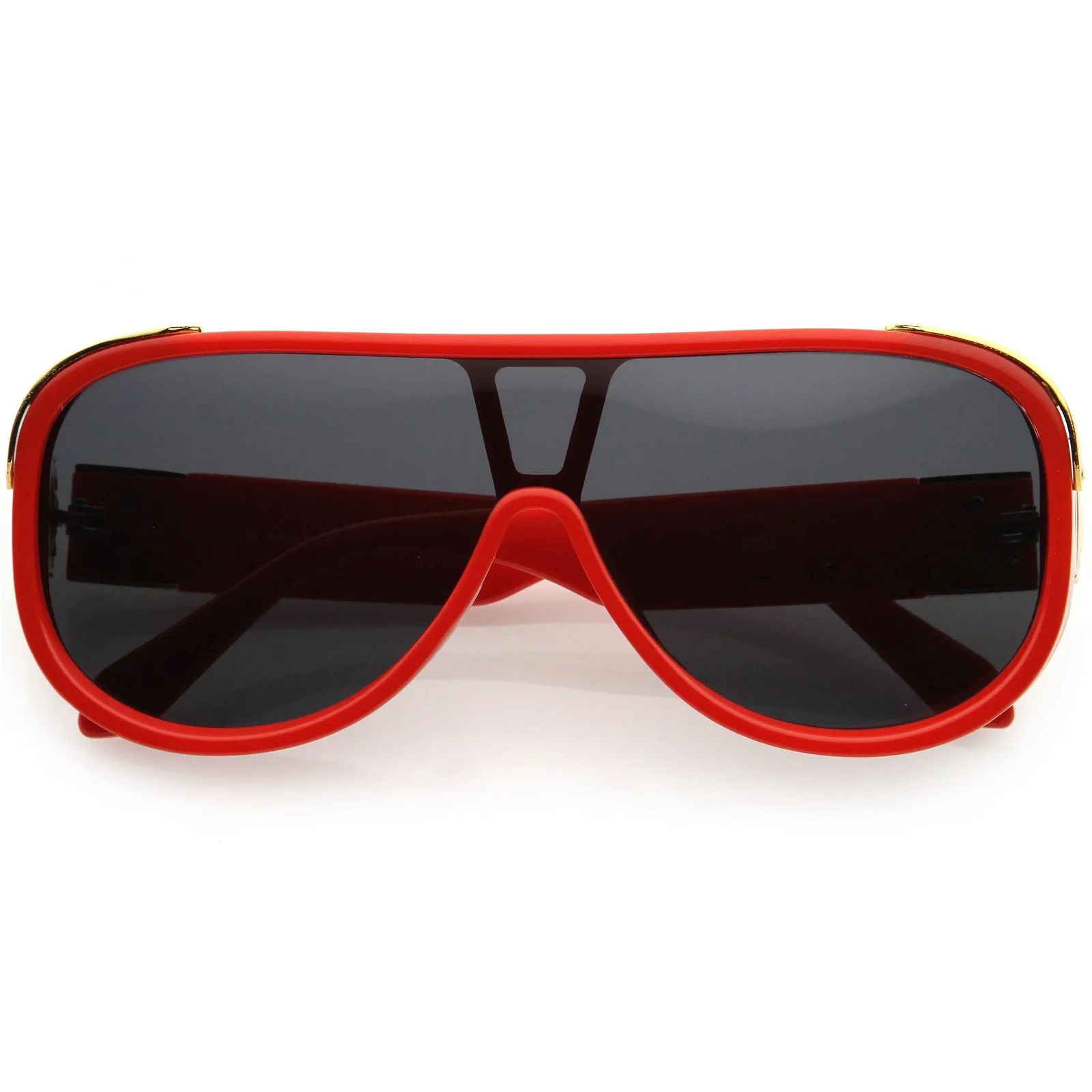 Image of High Fashion Neutral Rounded Lens Flat Top Oversize Shield Sunglasses D101