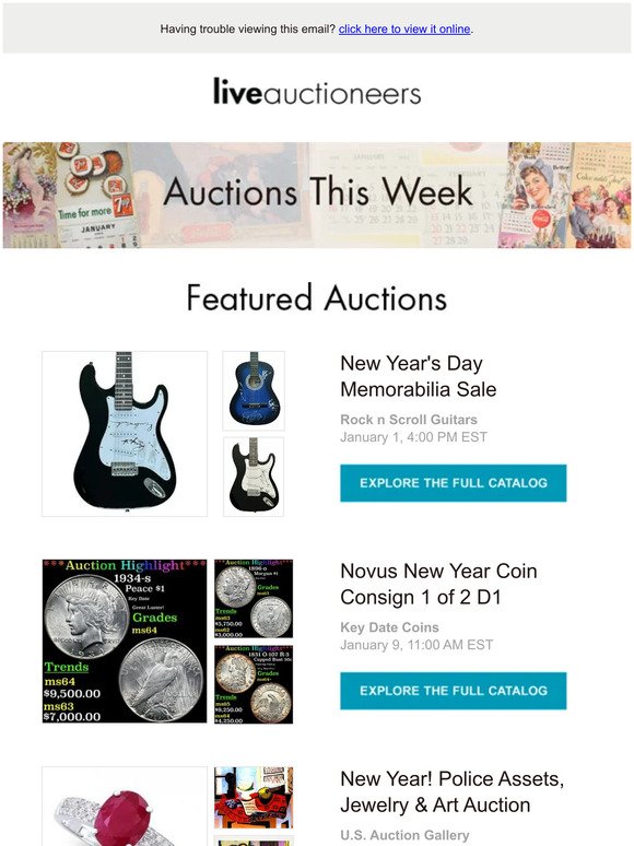 LiveAuctioneers: Auction Calendar Milled