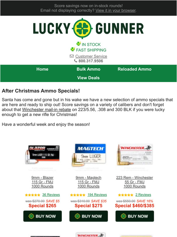 Lucky Gunner Savings On The Ammo Santa Milled