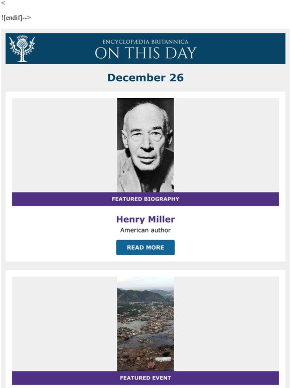 Indian Ocean tsunami, Henry Miller is featured, and more from Britannica