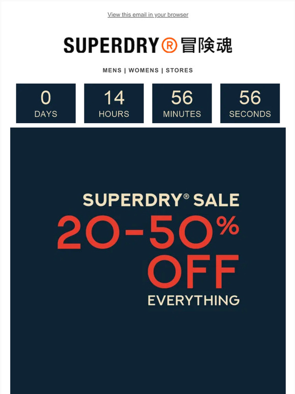 —, 20-50% off EVERYTHING Ends tonight!