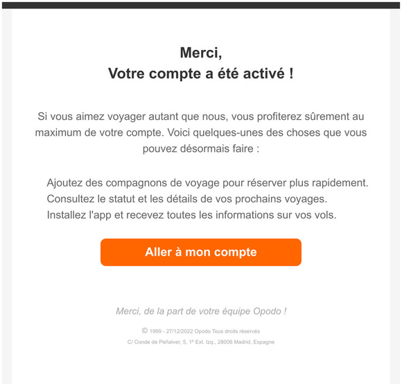 Merci de vous être inscrit sur Opodo