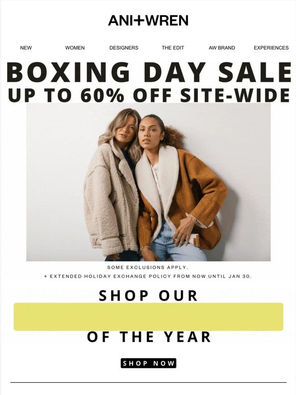 BOXING DAY DEALS: UP TO 60% OFF SITE-WIDE