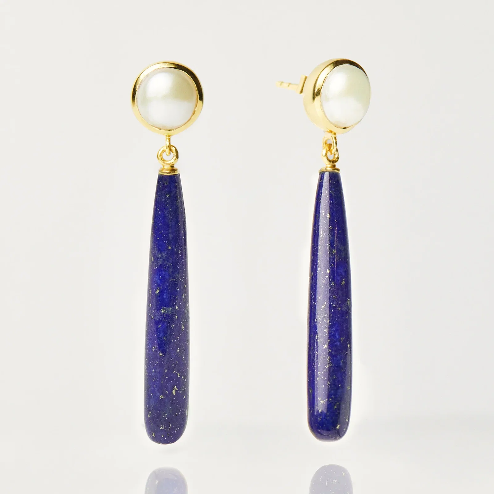 Image of Pearl and Lapis Statement Drop Earrings