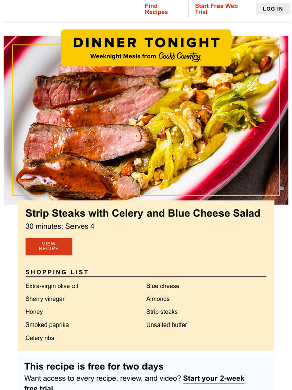 America's Test Kitchen Dinner Tonight Strip Steaks with Celery and