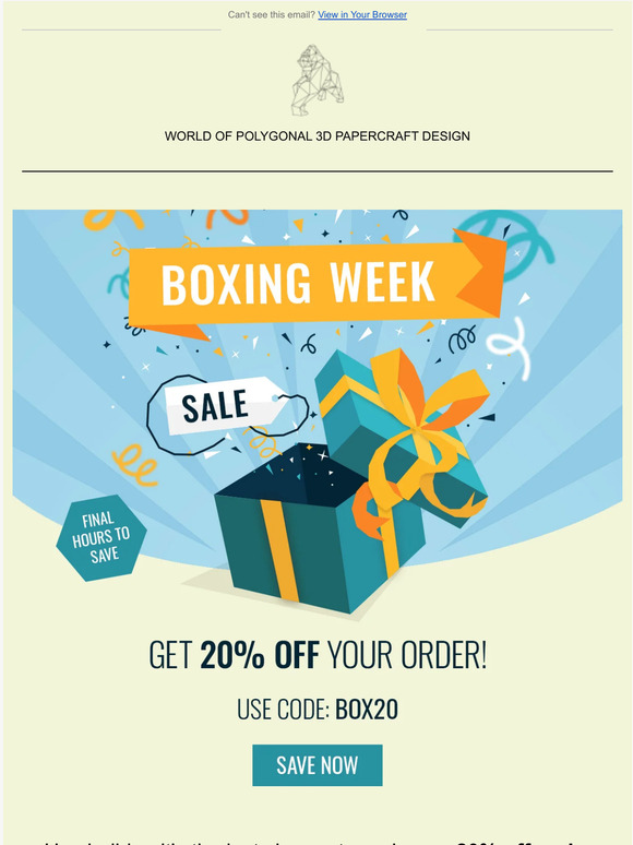 Boxing Day Sale | Last Chance to Get 20% OFF Your Order ⏰
