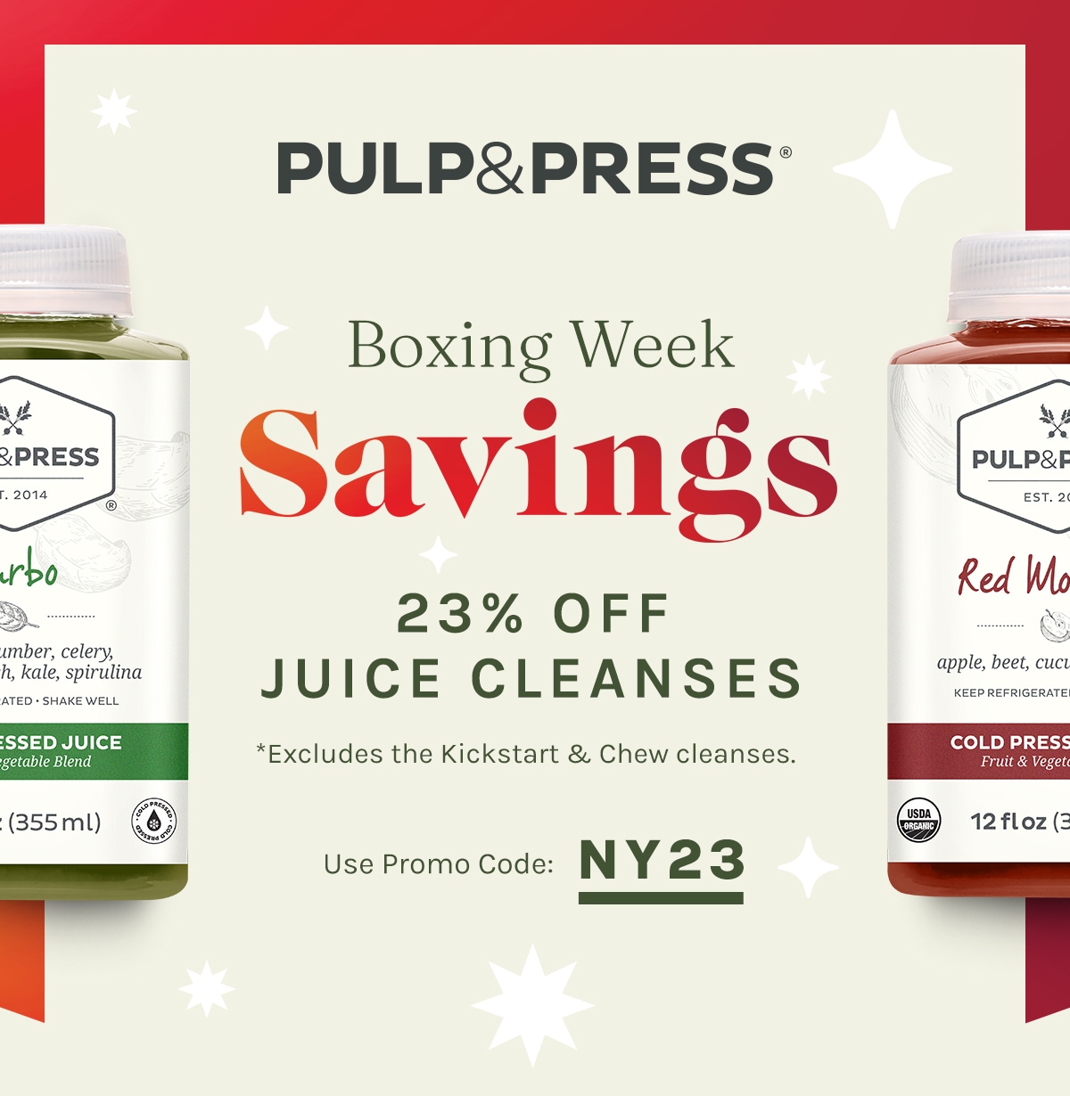 Pulp & Press Start 2023 with 23 off cleanses! Our Boxing Week Sale