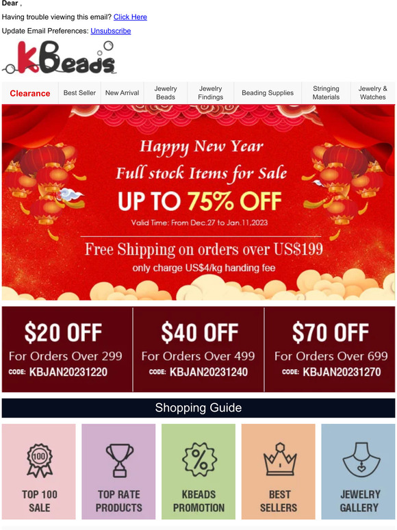 Happy New Year! Up to 75% OFF Full Stock Items for Sale + Free Shipping + Free Coupns