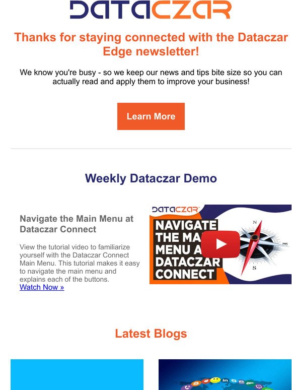 Navigate the Main Menu at Dataczar Connect