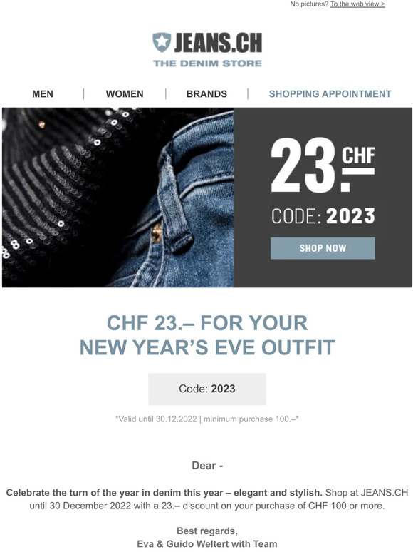 🎁 CHF 23.– for your New Year's Eve outfit – JEANS.CH – free shipping