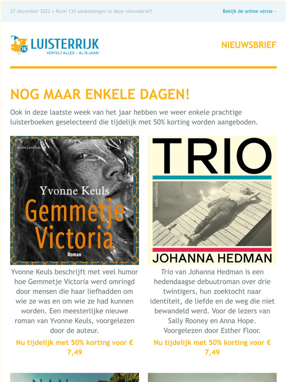 Nog maar een paar dagen: ruim 130 luisterboeken voor uitzonderlijke lage prijzen!