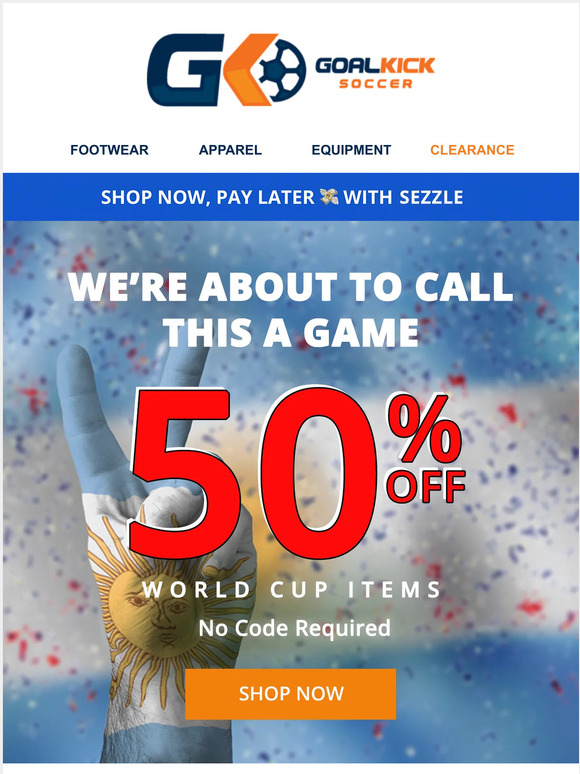 50% off all WORLD CUP items