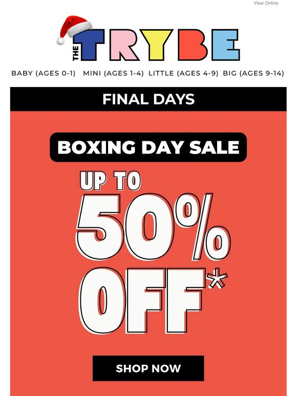 Final Reminder : BOXING DAY SALE FINISHES TOMORROW! 🔥