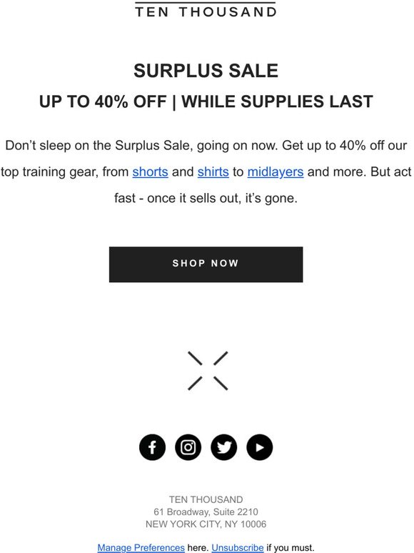 Surplus Sale | Up To 40% Off