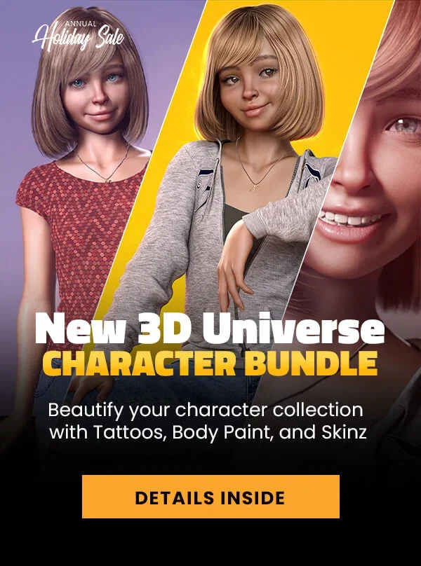 DAZ 3D: New 3D Universe Character Bundle - Plus Tatts, Body Paint, and