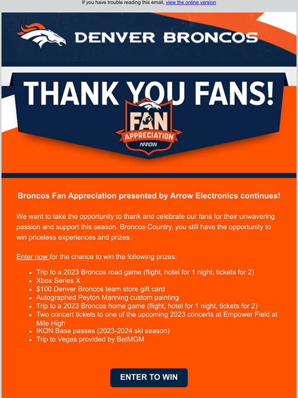 Denver Broncos Game Ticket Gift Voucher