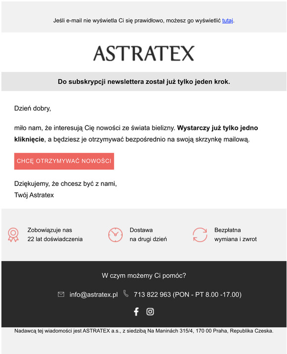 Do subskrypcji newslettera został już tylko jeden krok.